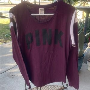 PINK Victoria's Secret maroon Long Sleeve striped Top